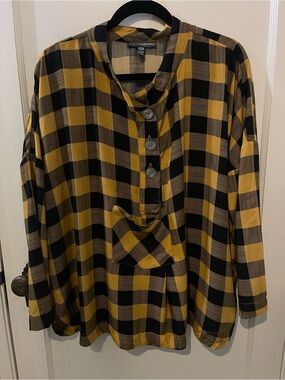 Shannon Passero S/M Mustard Black Plaid Oversized Rayon Top
